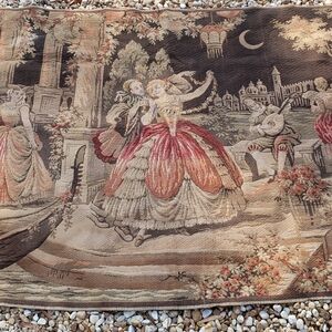Belgium Tapestry, Vintage Wall Hanging, Party Scene